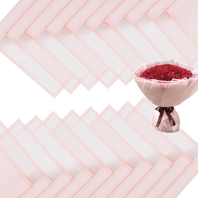 FUHITIM 20 Sheets Flower Wrapping Paper - Waterproof Floral Bouquet Packaging Paper for DIY Crafts，Florist Supplies Packaging Paper for Wedding Birthday Gift (Translucent Light Pink) - Image 1